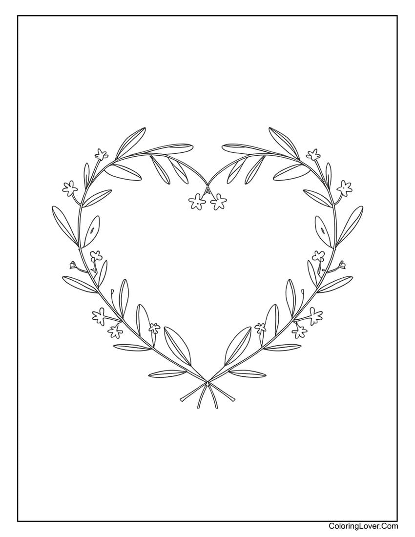 Floral heart wreath coloring page