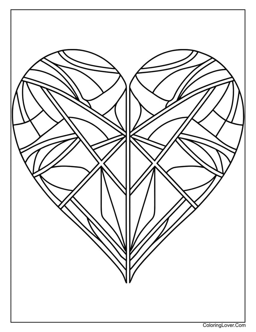 Geometric heart design coloring page