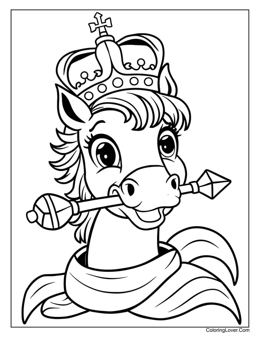 Horse wearing a royal crown coloring page