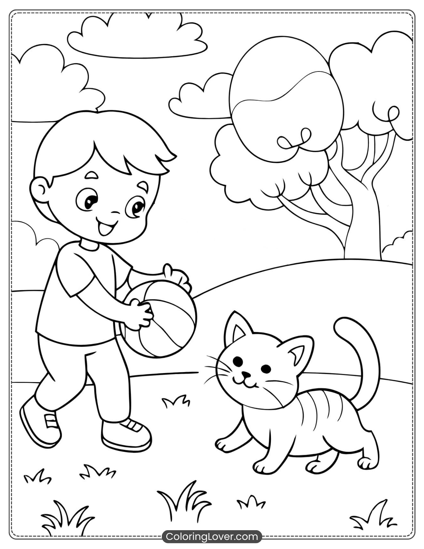 Kitten Playing with a Boy in the Park