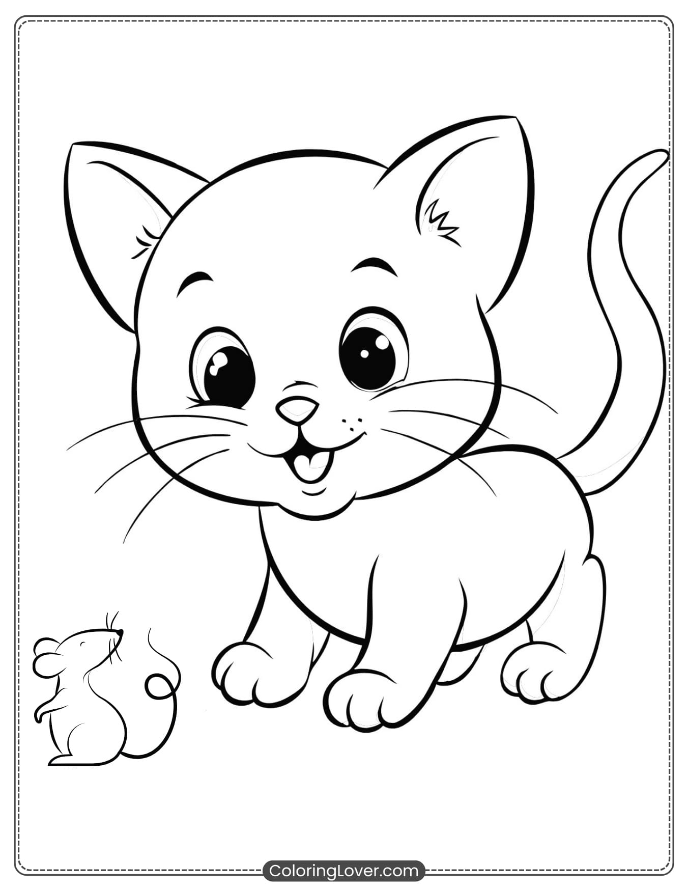 Kitten Playing with a Mouse Coloring Page