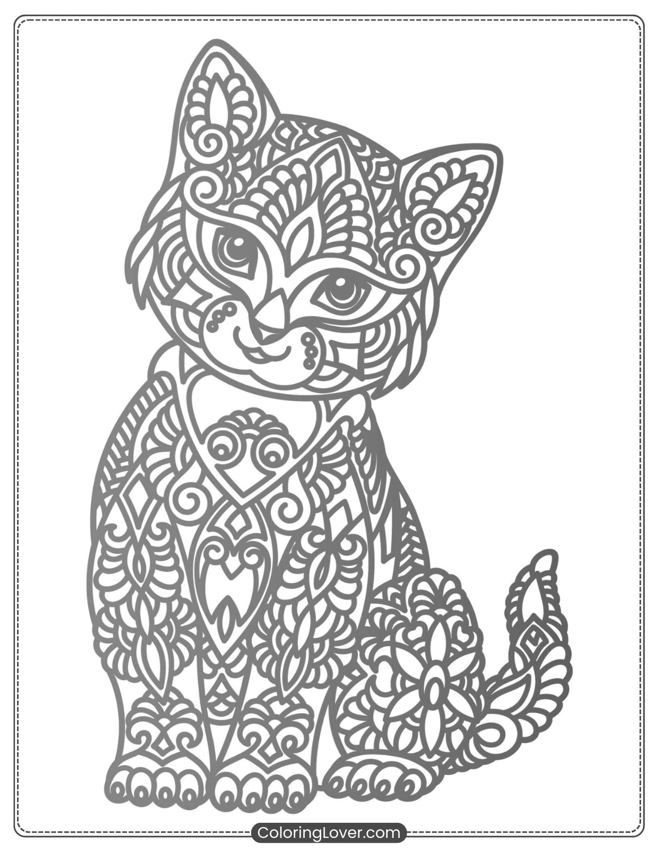 Mandala kitten coloring page