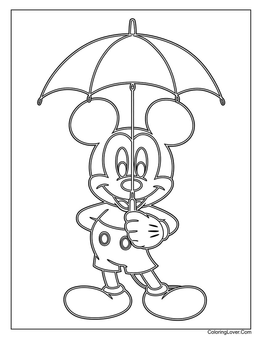 Mickey Mouse holding umbrella coloring page