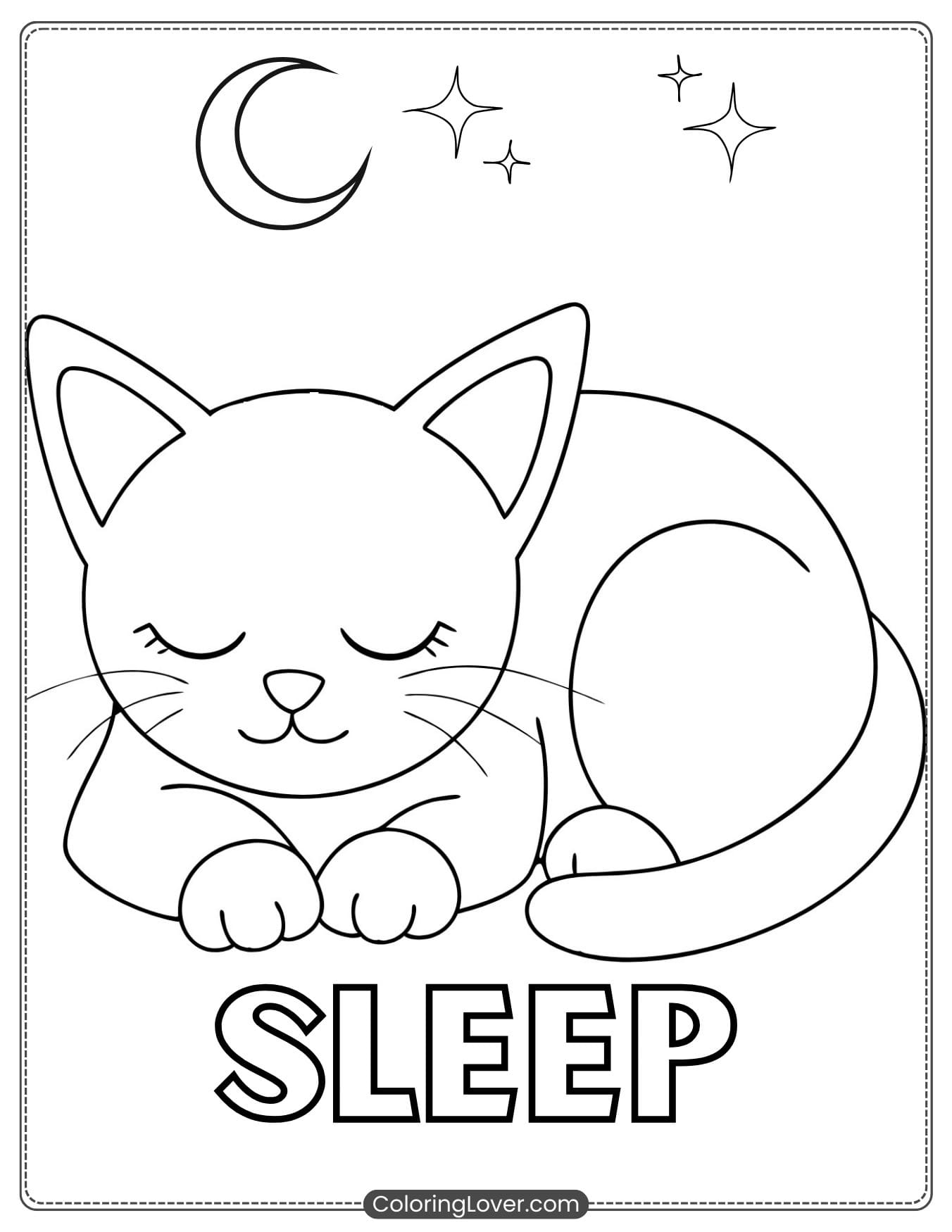 Sleeping cute kitten with moon and stars