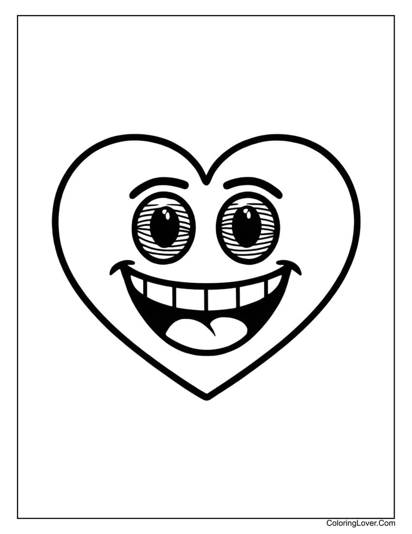 Smiling heart face coloring page