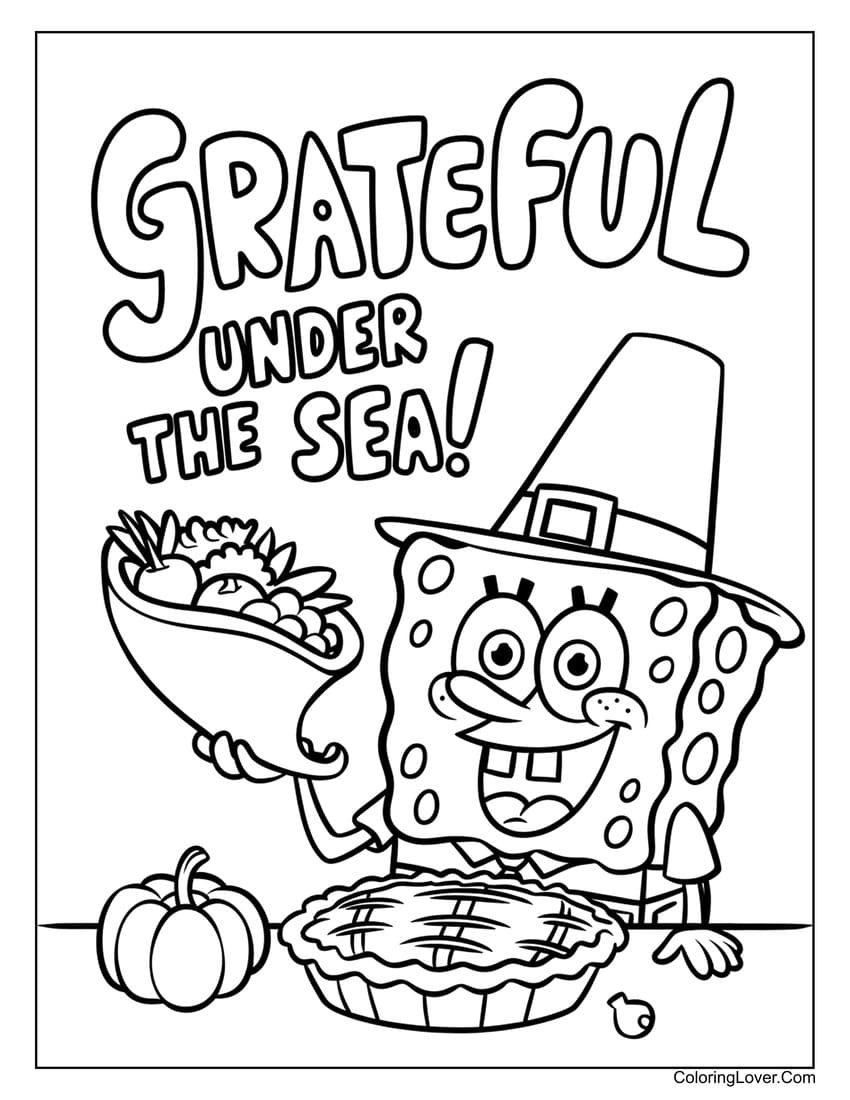 Spongebob grateful under the sea coloring page