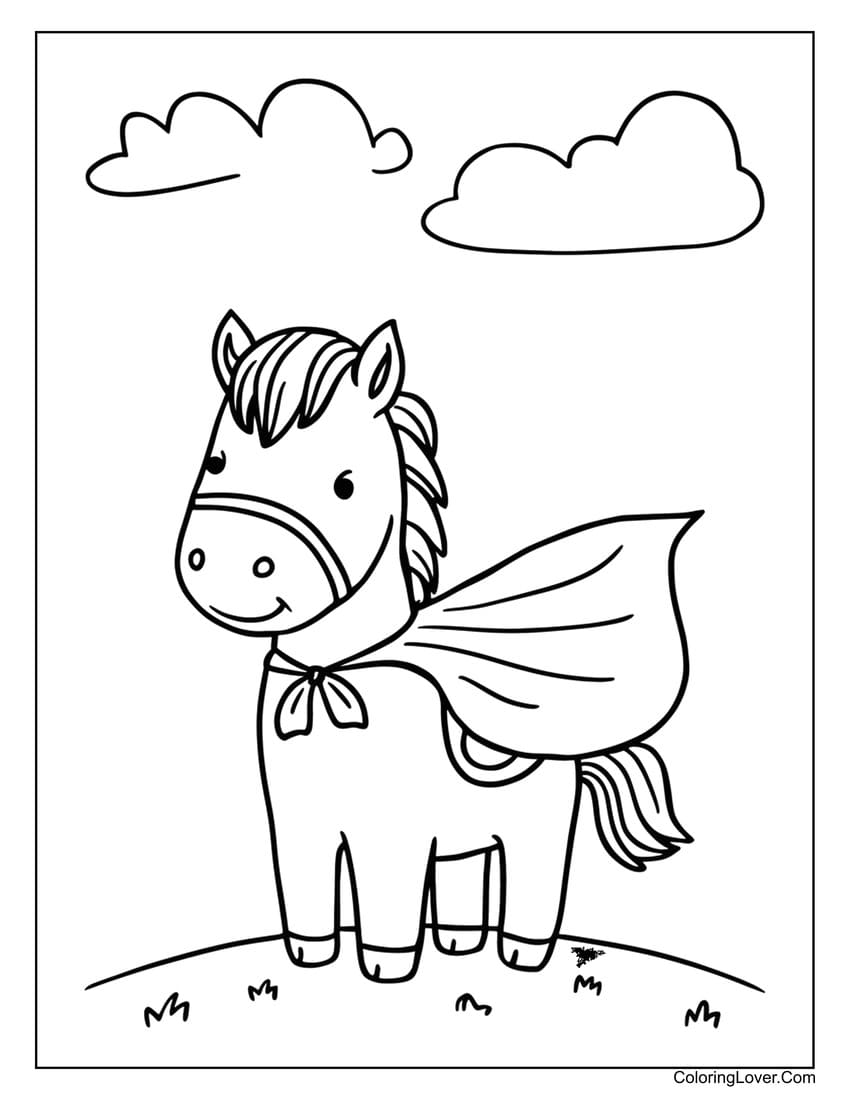 Superhero horse with cape coloring page