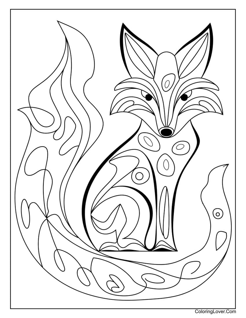 abstract fox coloring page for adults