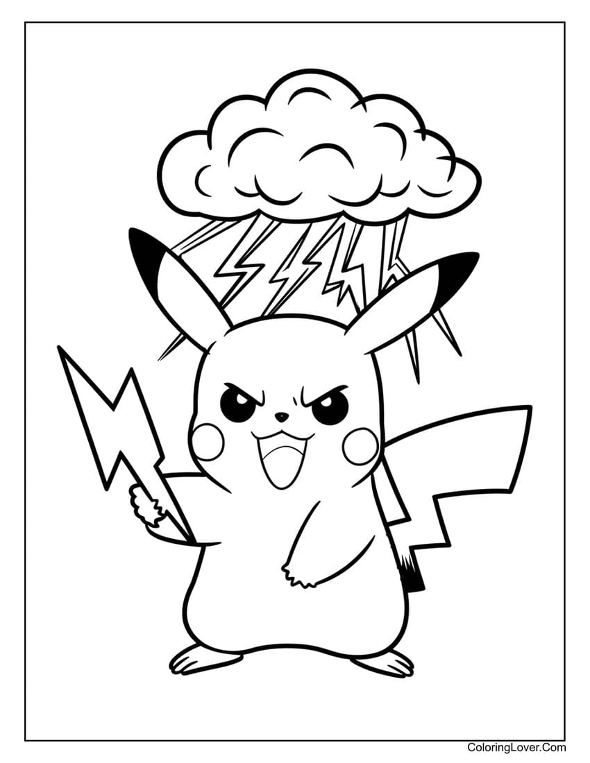 angry pikachu with lightning coloring sheet