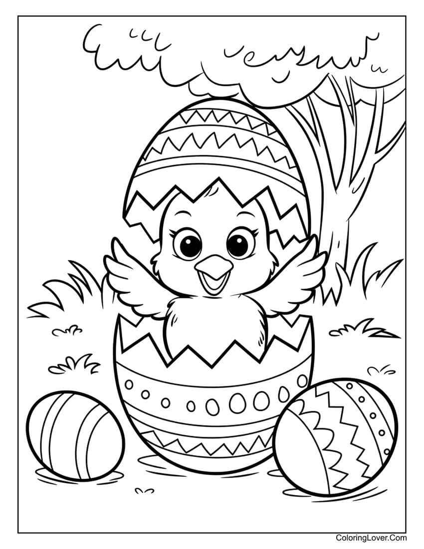 Baby chick hatching from an Easter egg coloring sheet
