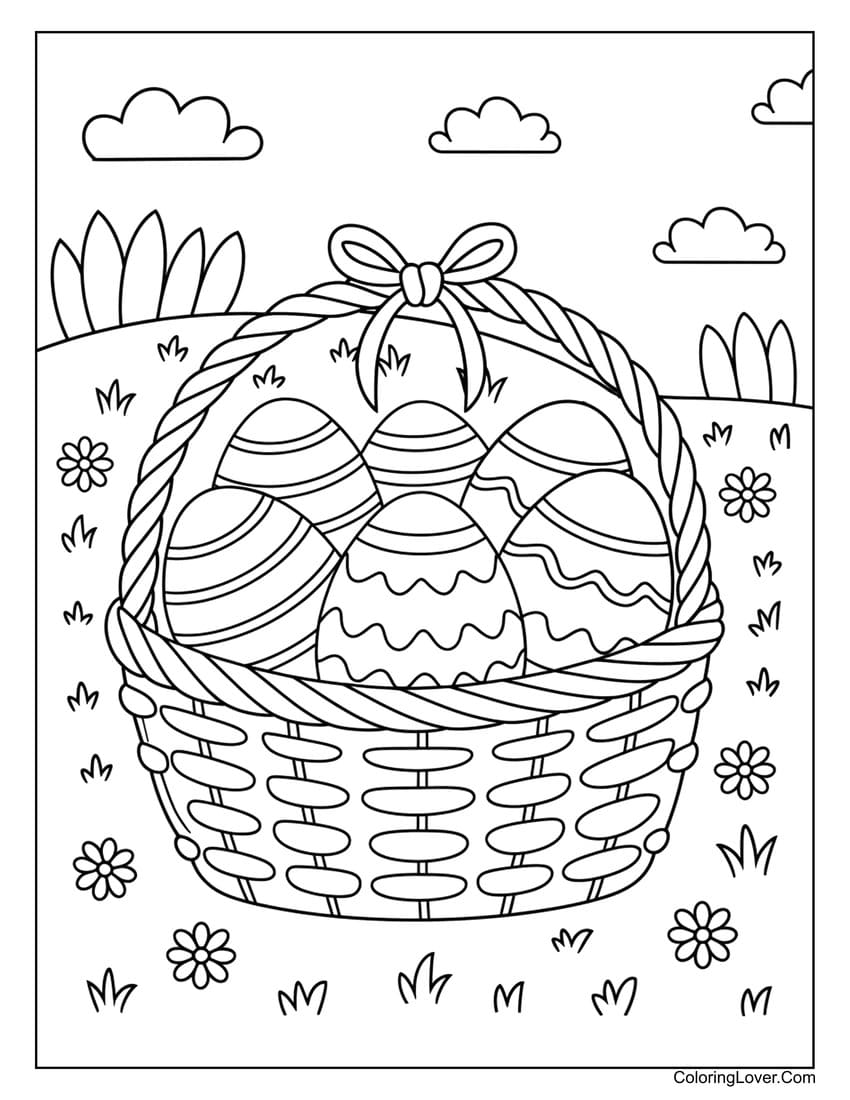 Basket full of Easter eggs coloring page for kids
