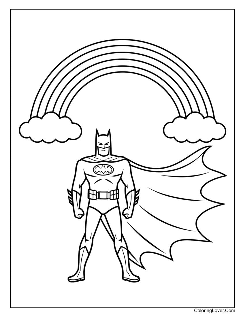 Batman under rainbow coloring sheet for boys