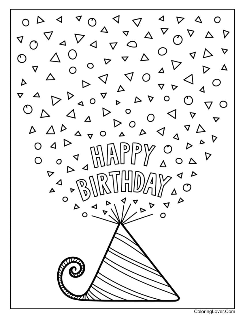 Birthday party hat coloring page