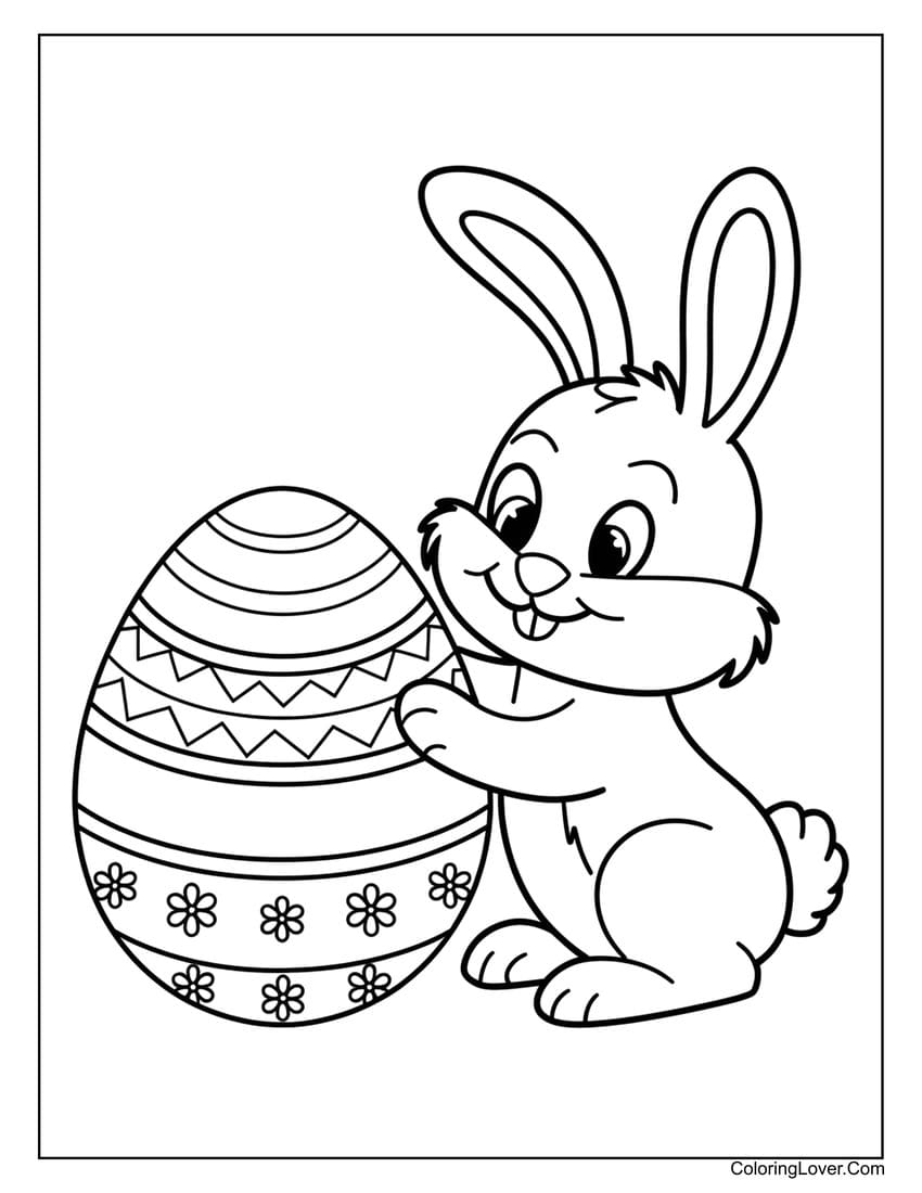 Bunny holding large decorated egg coloring sheet
