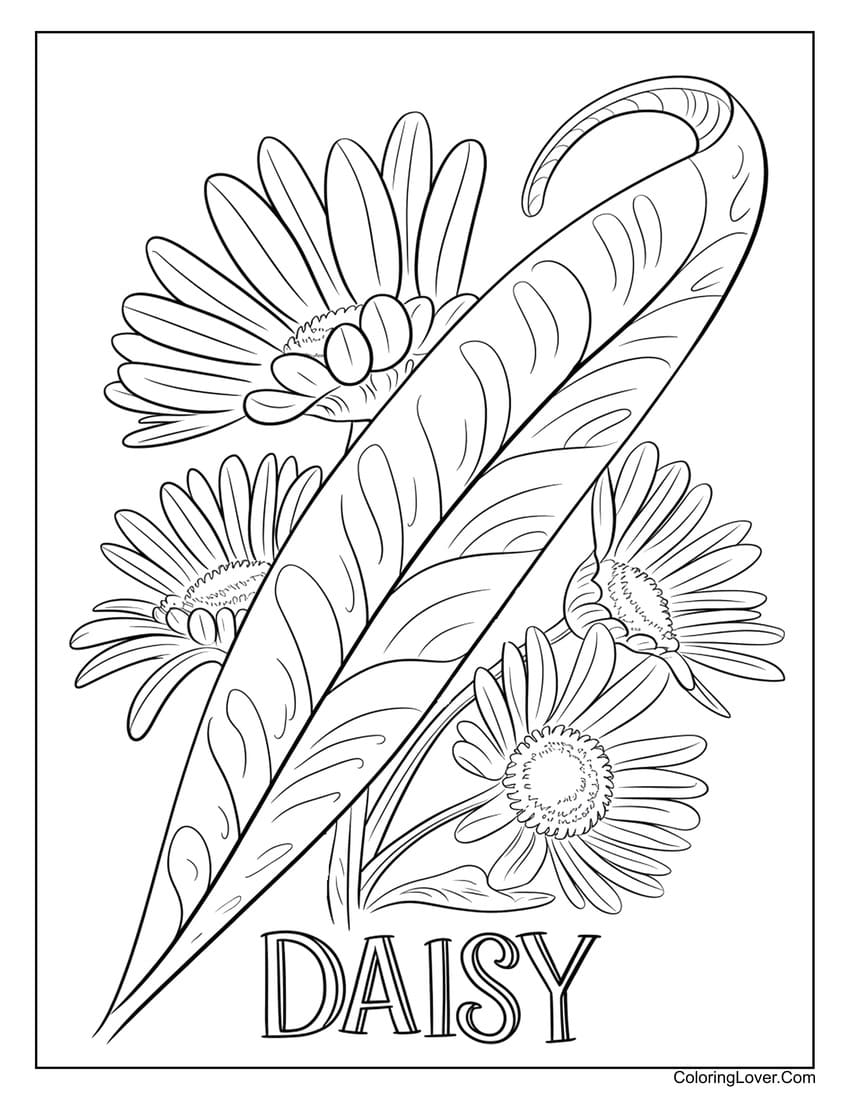 Daisy flower coloring page with detailed petals