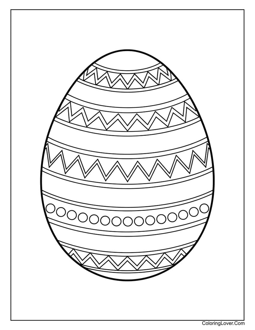 Decorated Easter egg with zigzag and dot designs coloring page
