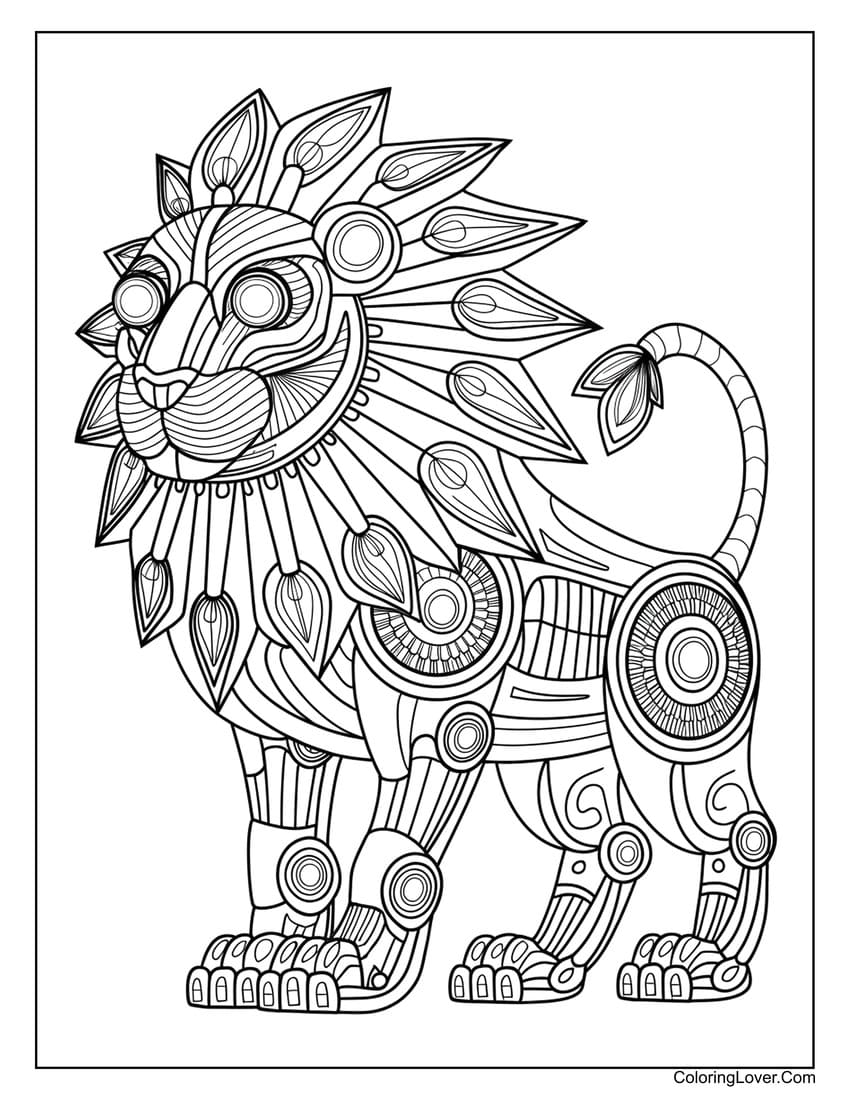 Detailed lion coloring sheet for adults to enjoy