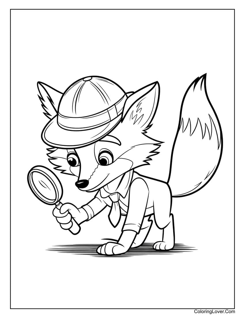 detective fox coloring page