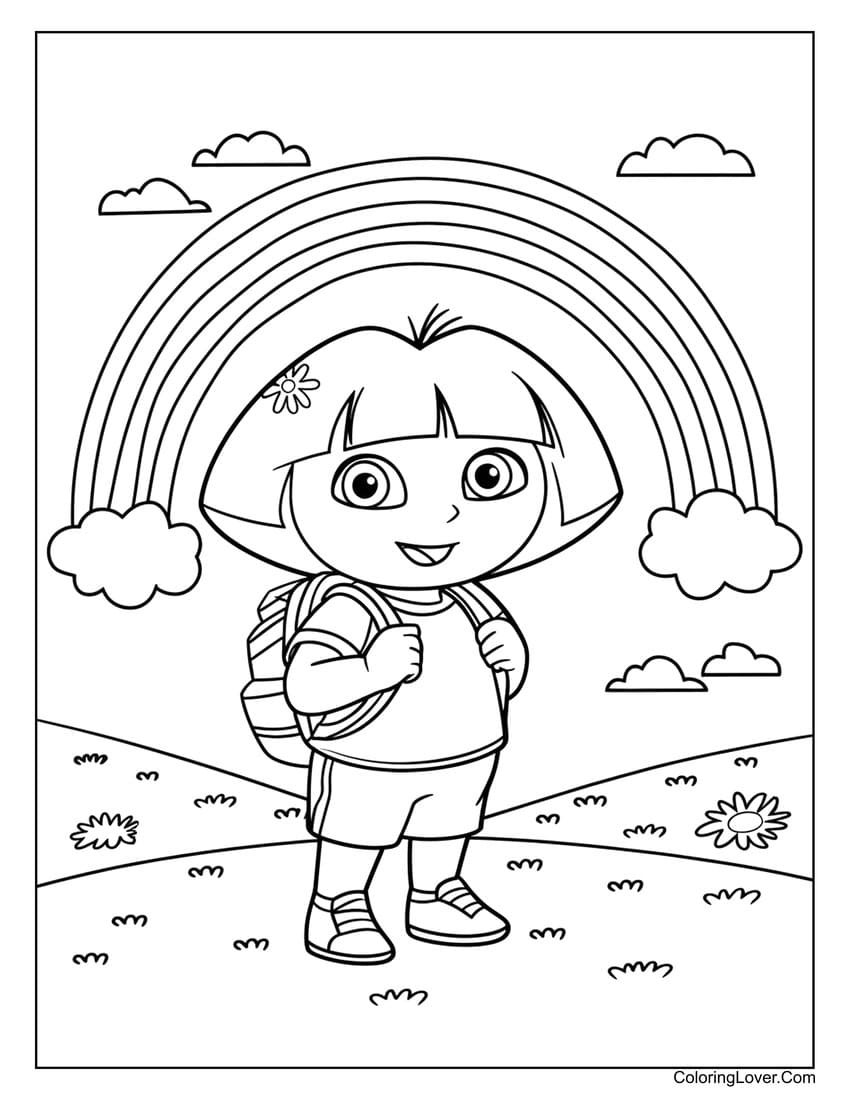 Dora the Explorer under rainbow coloring sheet