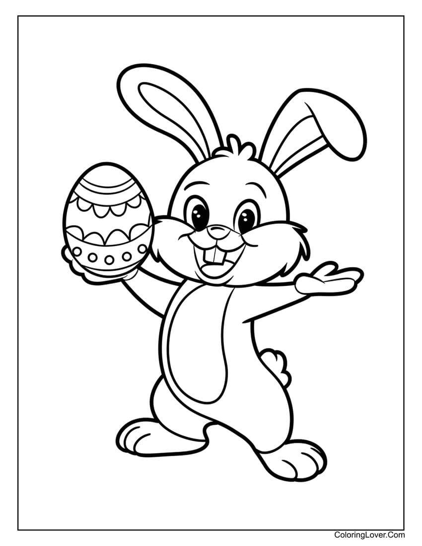 Easter bunny holding an egg coloring page for kids
