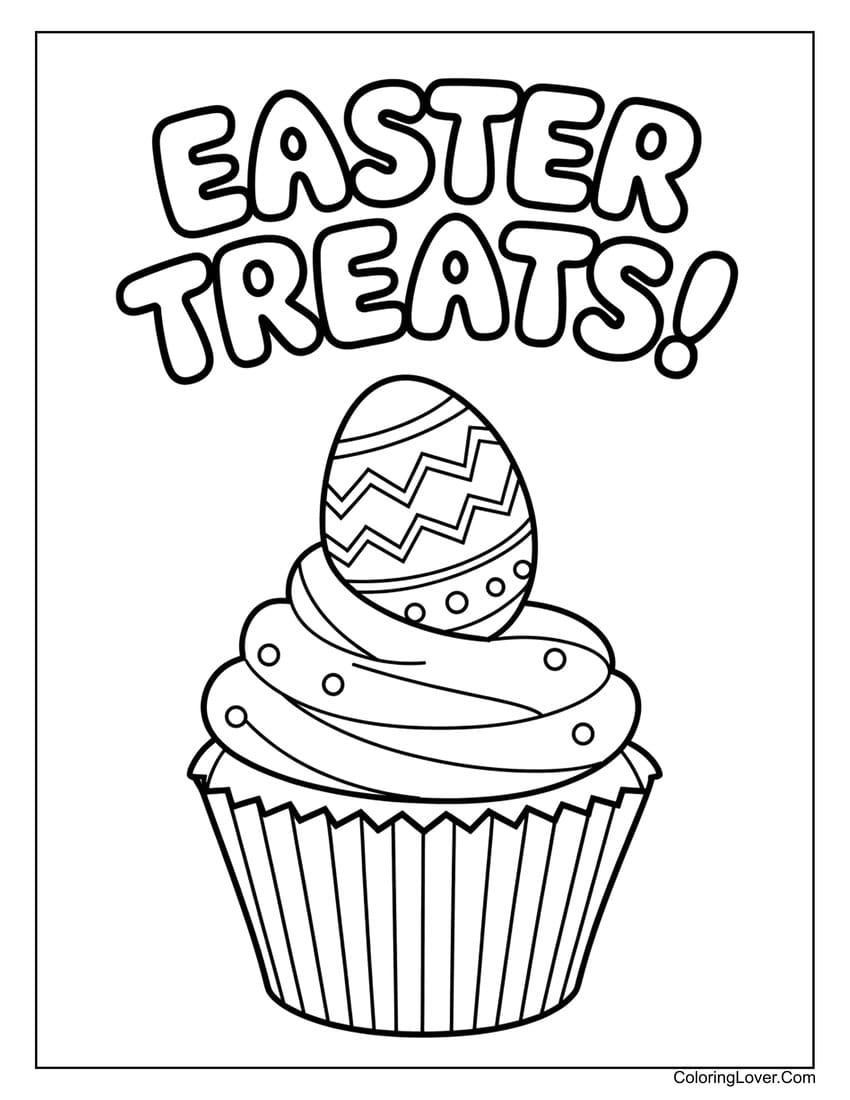 Easter cupcake with egg coloring page for kids
