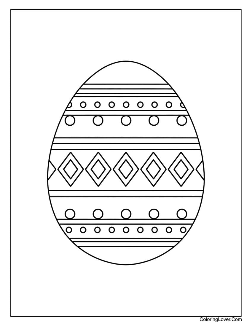 Easter egg with diamond and dot patterns coloring page
