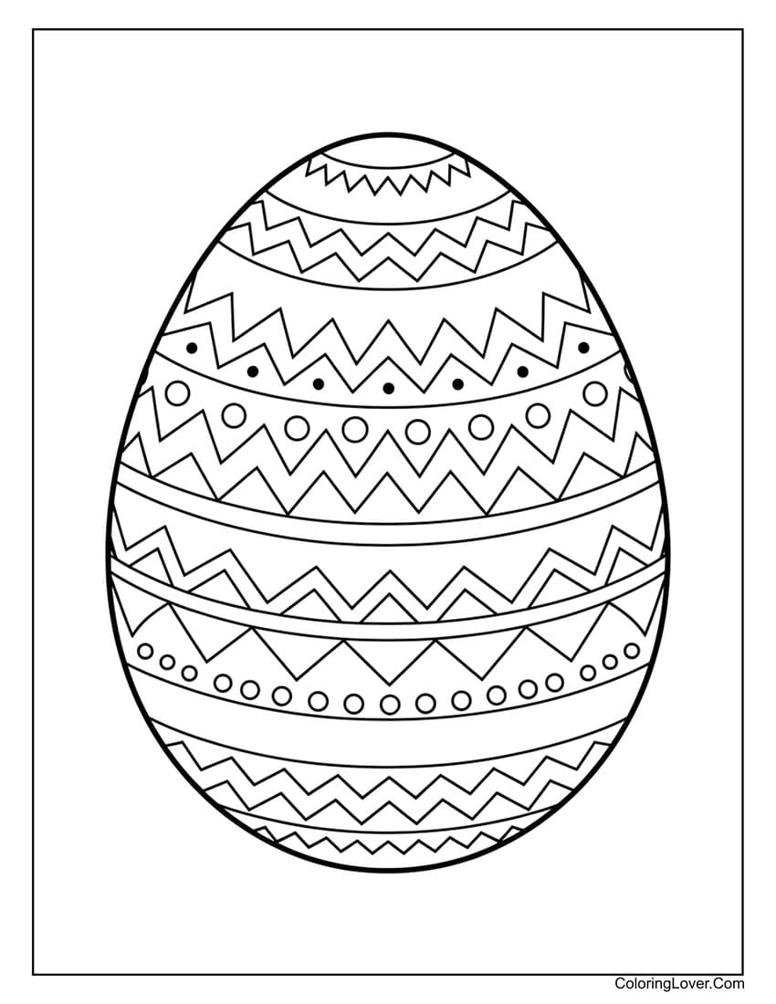 Easter egg with intricate zigzag and dot patterns coloring sheet
