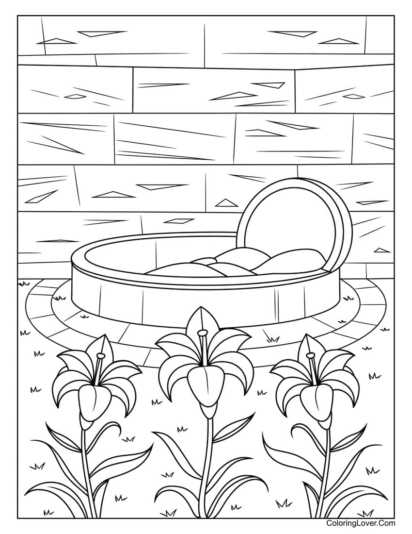 Easter tomb with lilies coloring page
