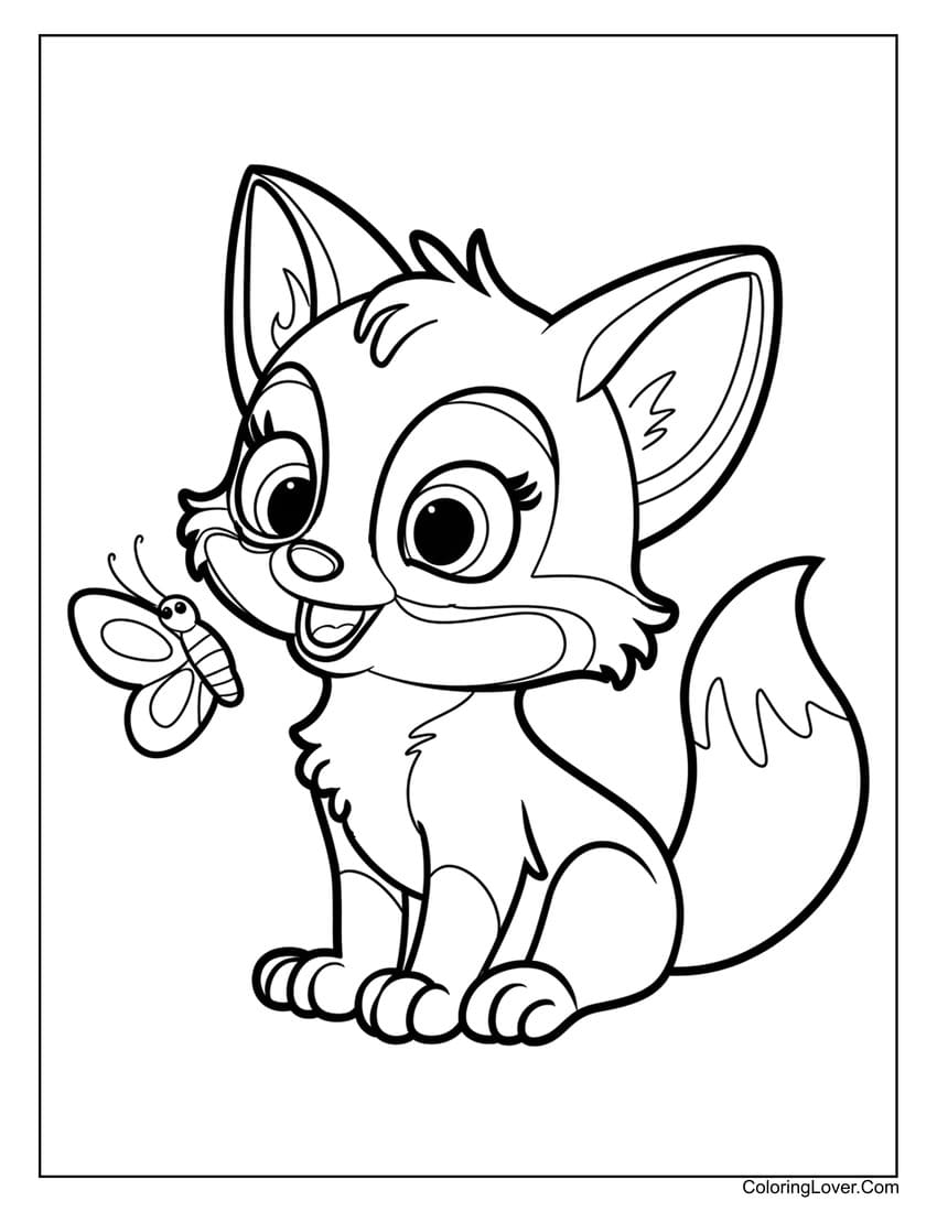 fox and butterfly coloring page for girls