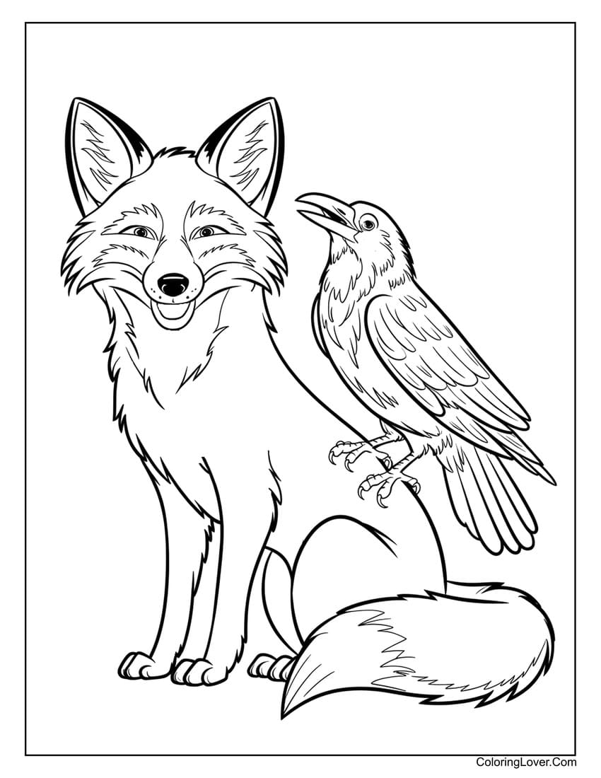 fox and crow coloring page