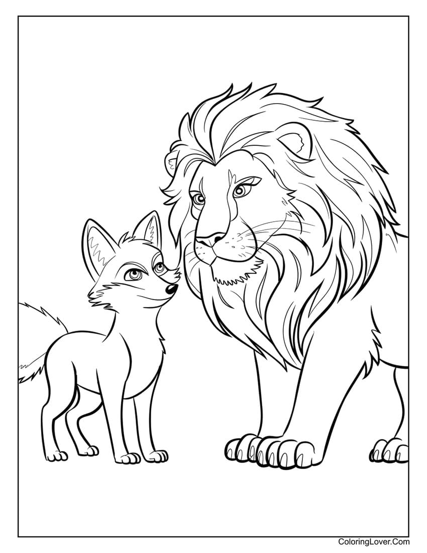 fox and lion coloring page