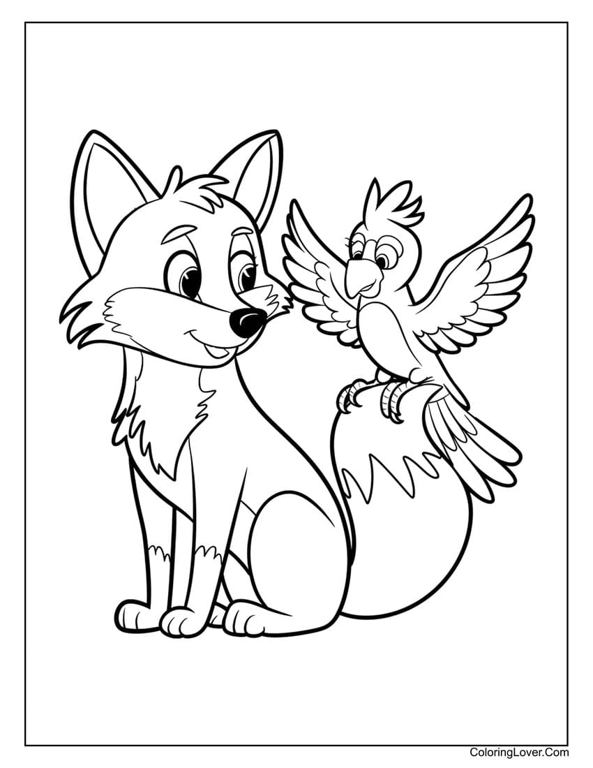 fox and parrot coloring page