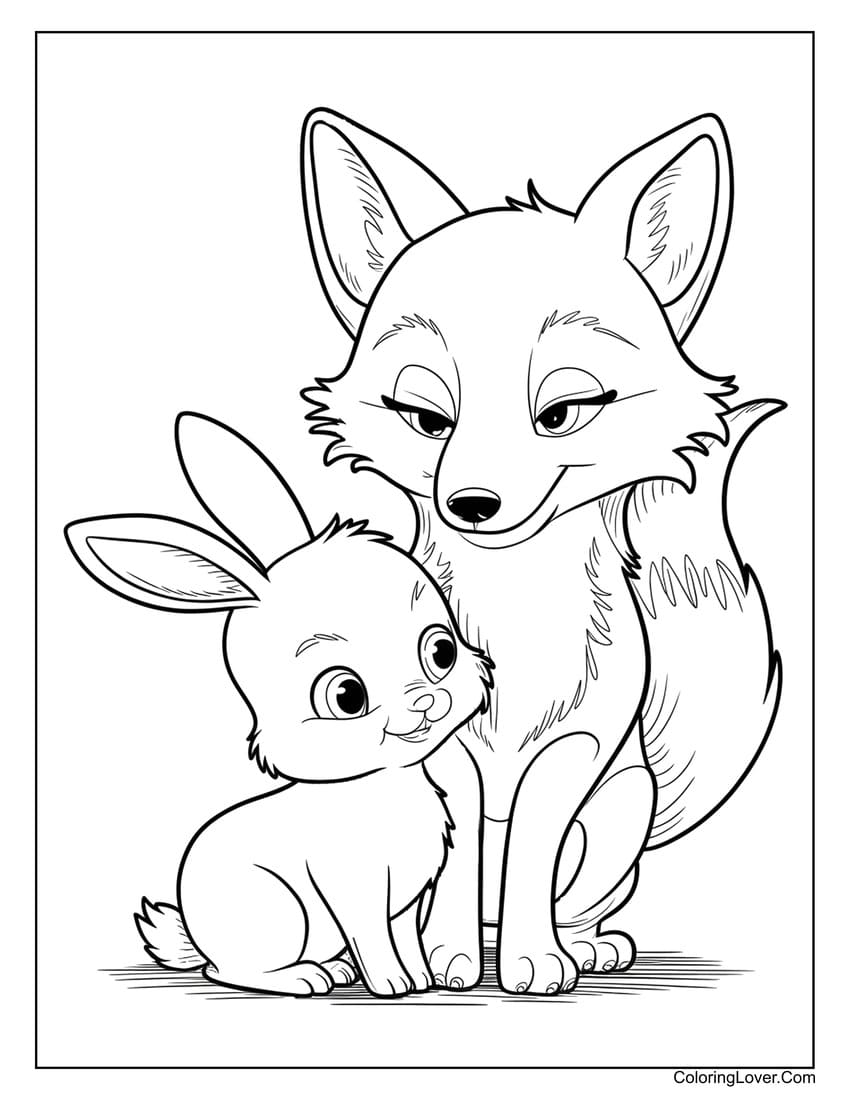 fox and rabbit coloring page