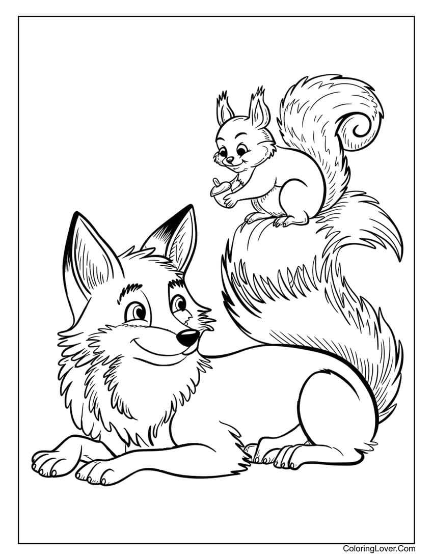 fox and squirrel coloring page