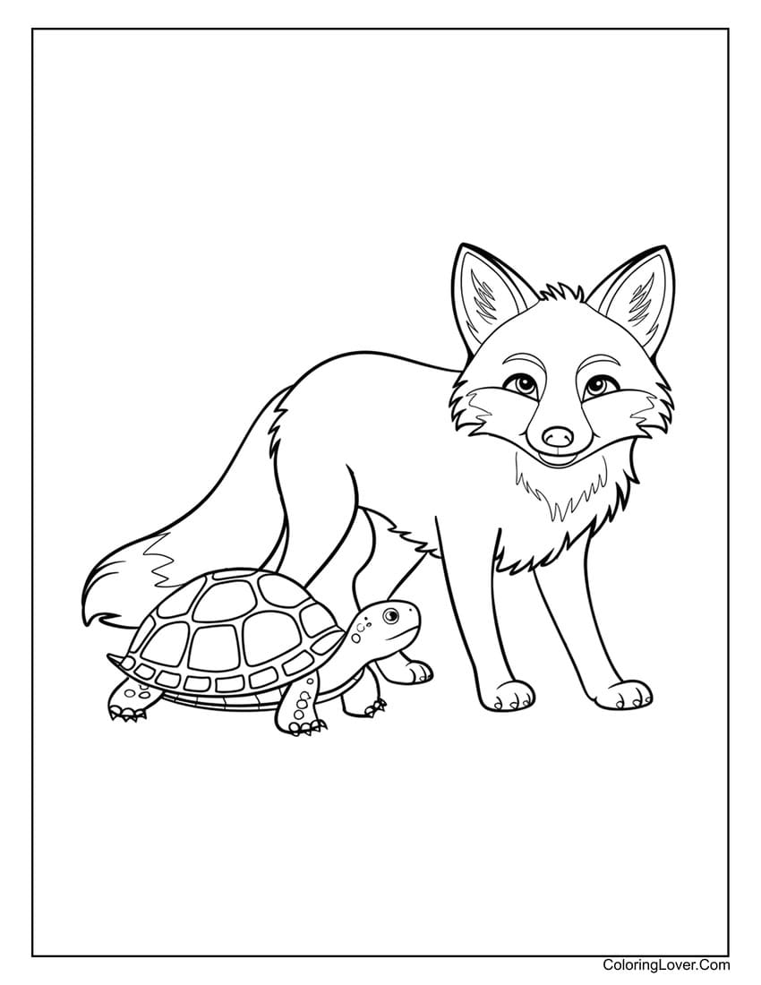 fox and turtle coloring page