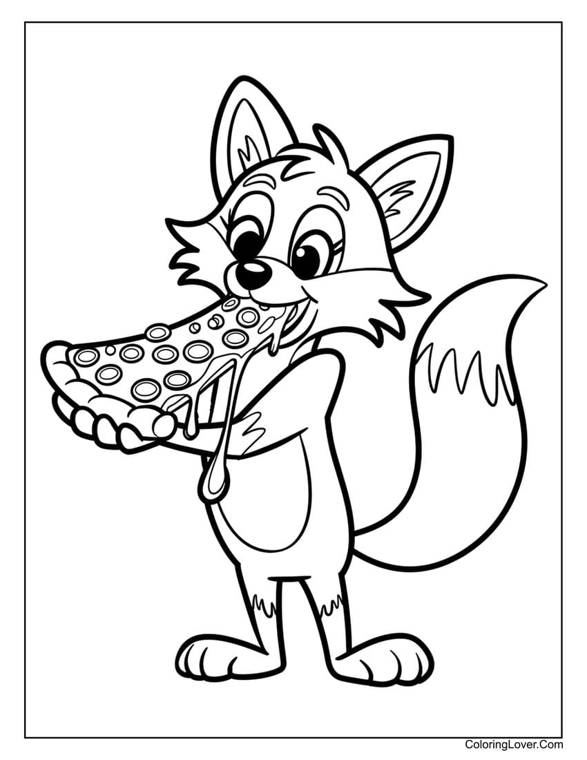 fox eating pizza coloring page