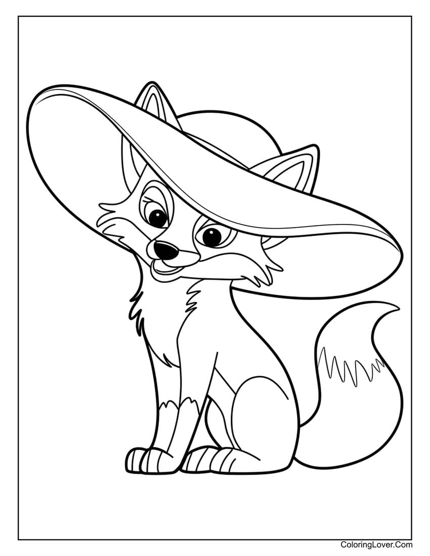 fox in big hat coloring page for girls