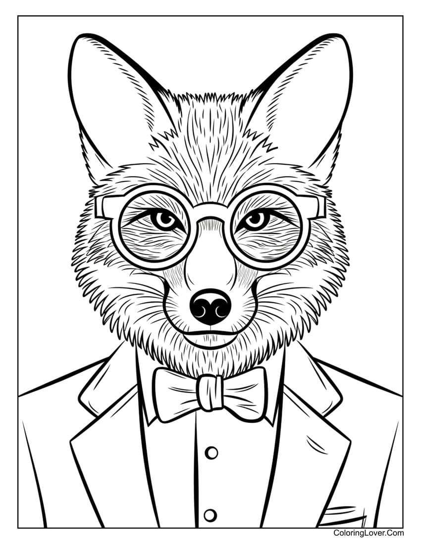 fox in suit coloring page