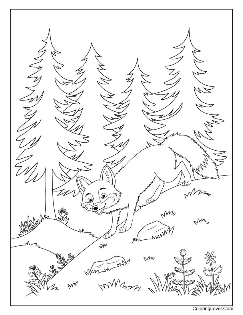 fox on a hill coloring sheet