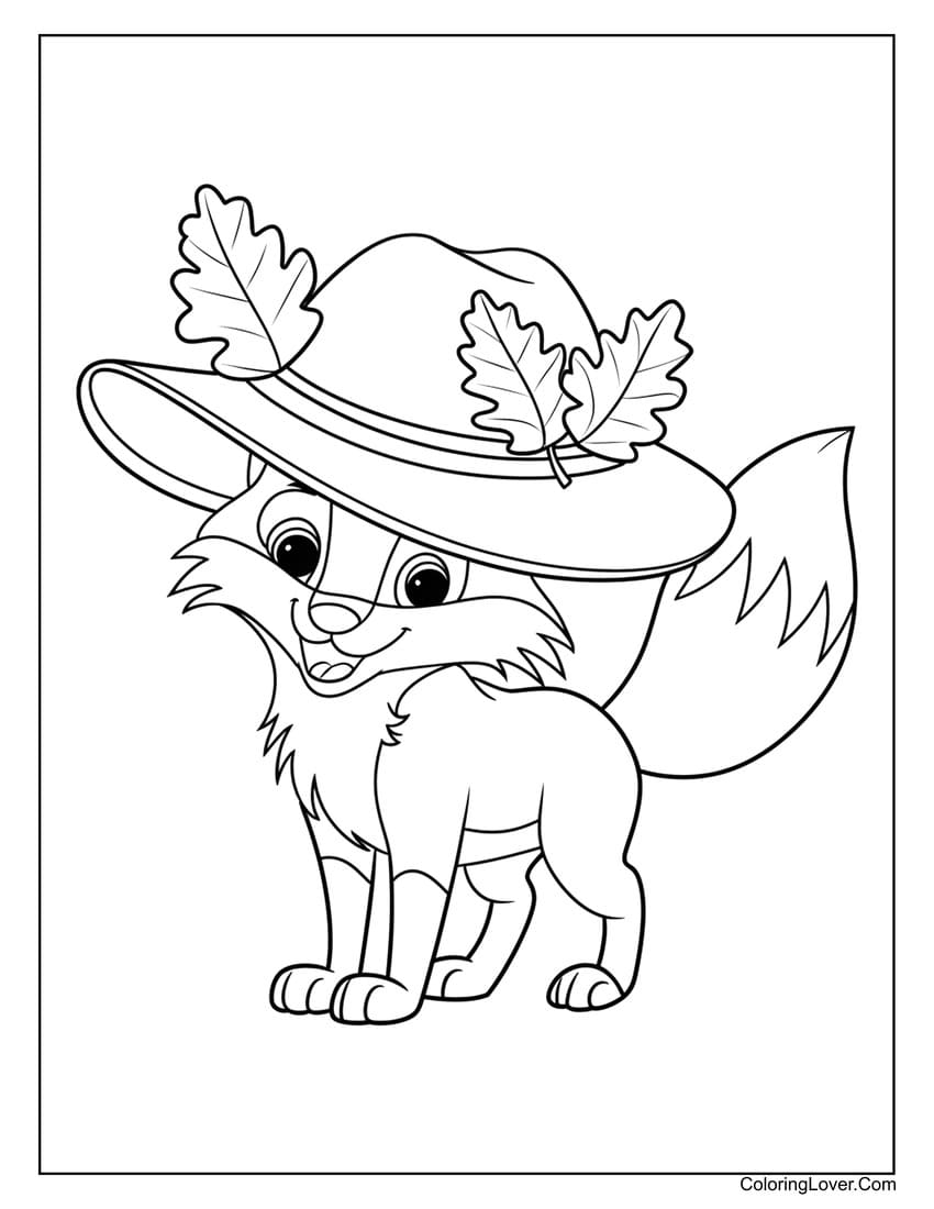 fox wearing leaf hat coloring page