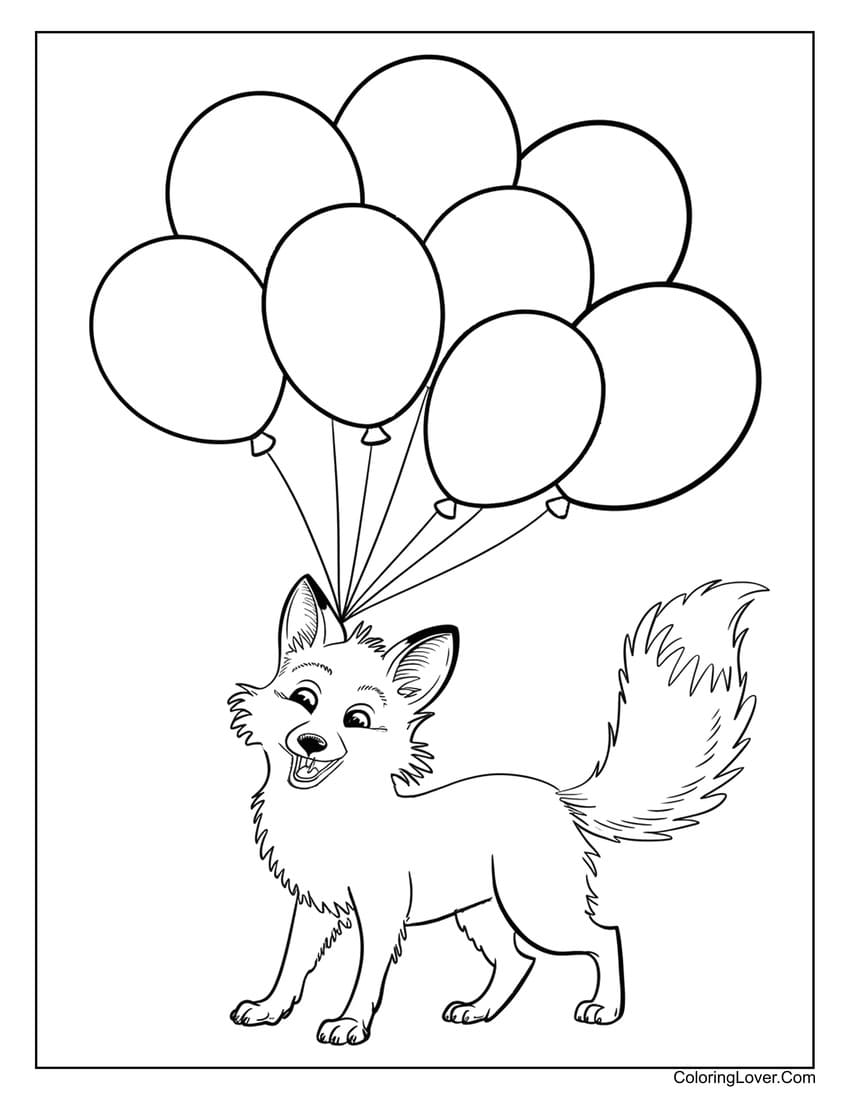 fox with balloons coloring page