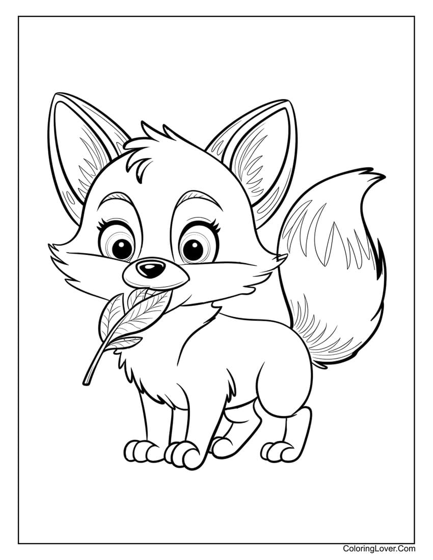 fox with leaf coloring page