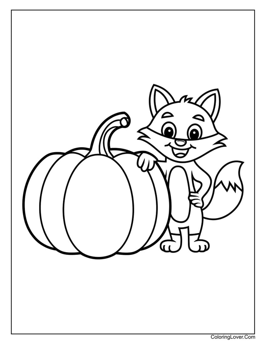 fox with pumpkin coloring page