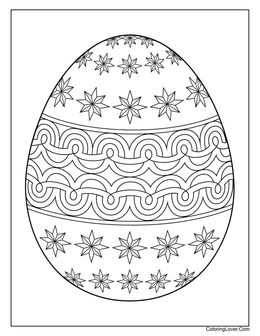 Geometric and floral patterned Easter egg coloring page
