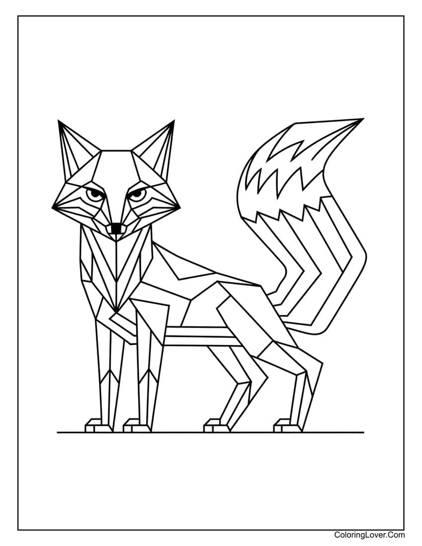 geometric fox coloring page for adults