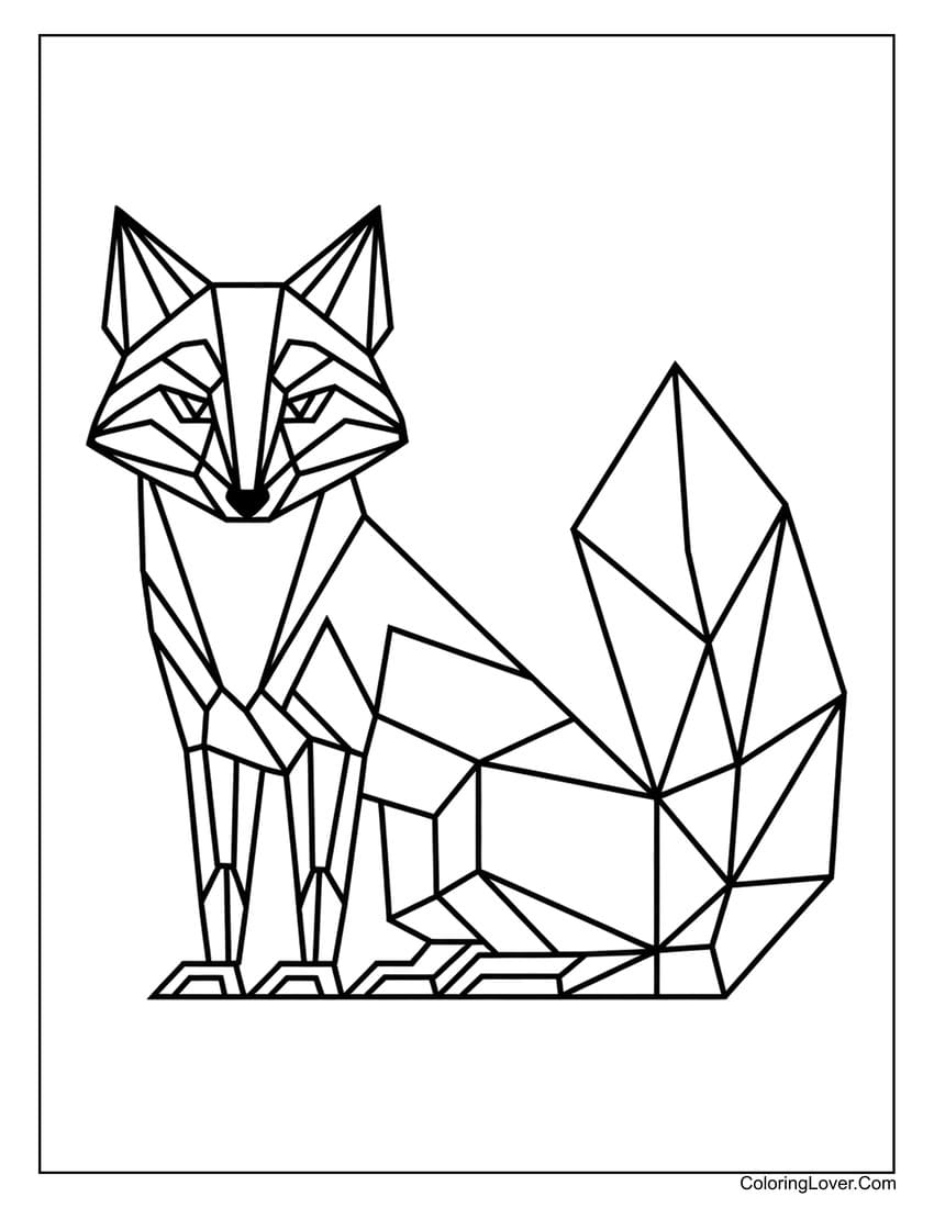 geometric fox sitting coloring sheet