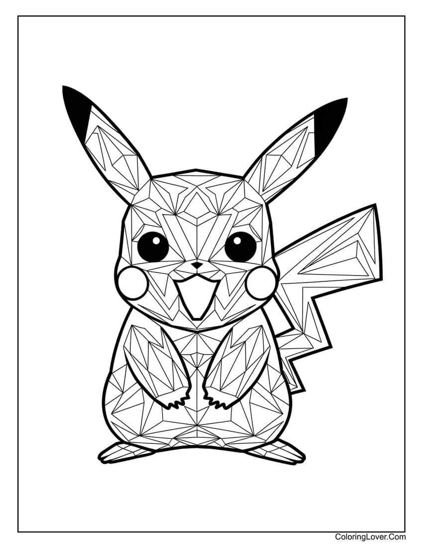 Geometric Pikachu coloring page for adults