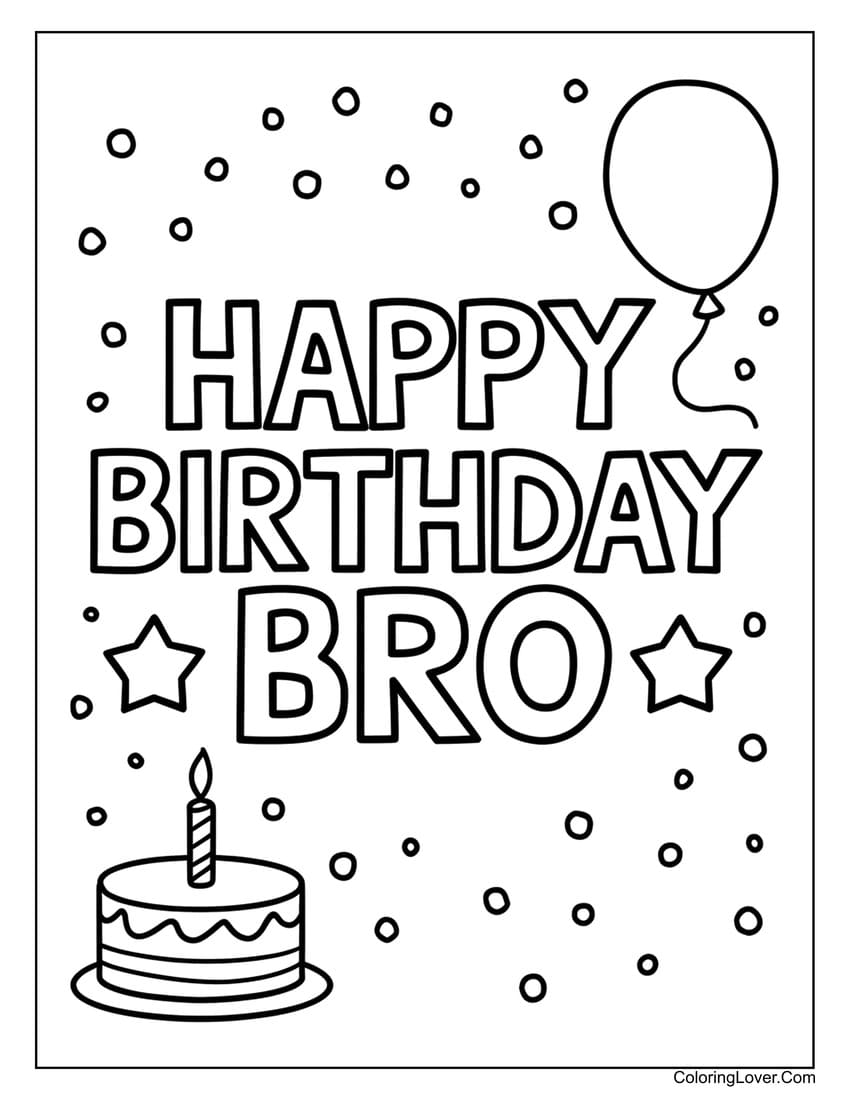 Happy birthday bro coloring page