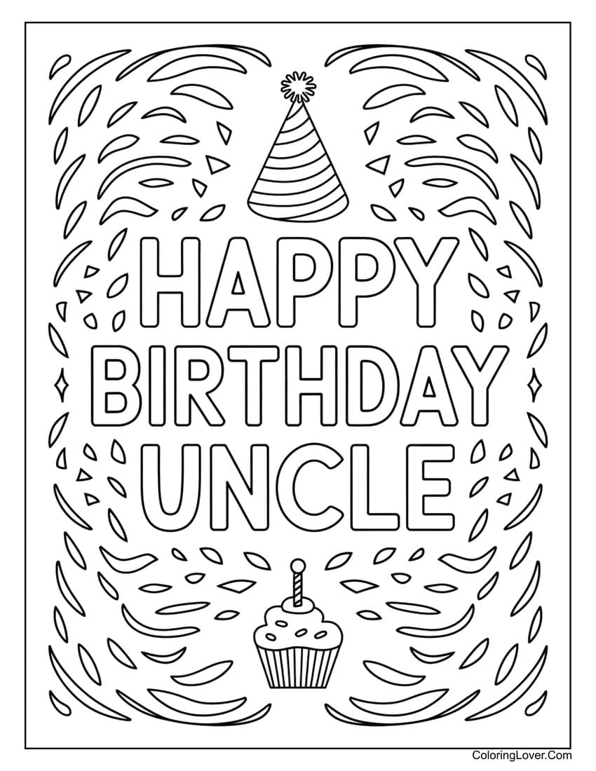 Happy birthday uncle coloring page