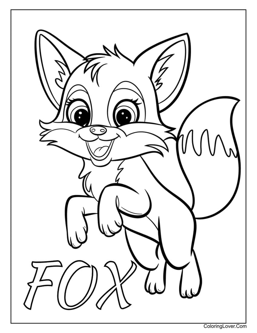 happy fox jumping coloring page